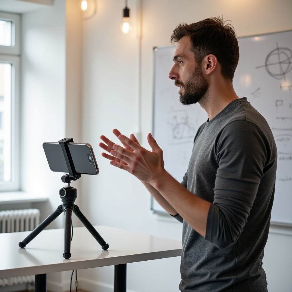Instructor demonstrând tehnici de fotografie mobilă
